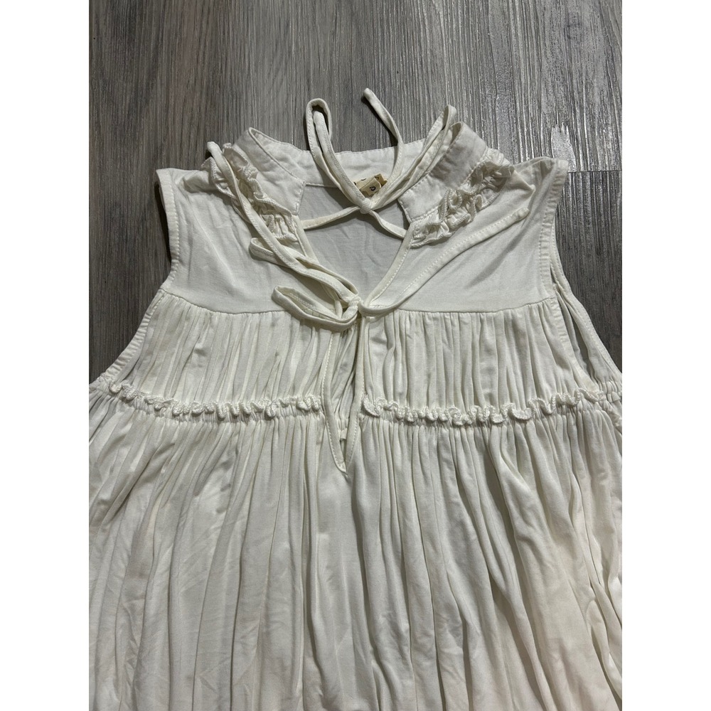 POL Womens Cream Ruffle Tie Front Sleeveless Babydoll Boho Flowy Top Small - Picture 4 of 6